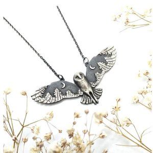 Night Flight Owl Necklace, Zodiac, Celtic, Boho, Animal Totem